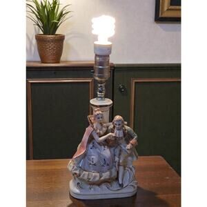 Vintage Porcelain Boudoir Bedside Table Lamp Victorian Courting Couple RARE